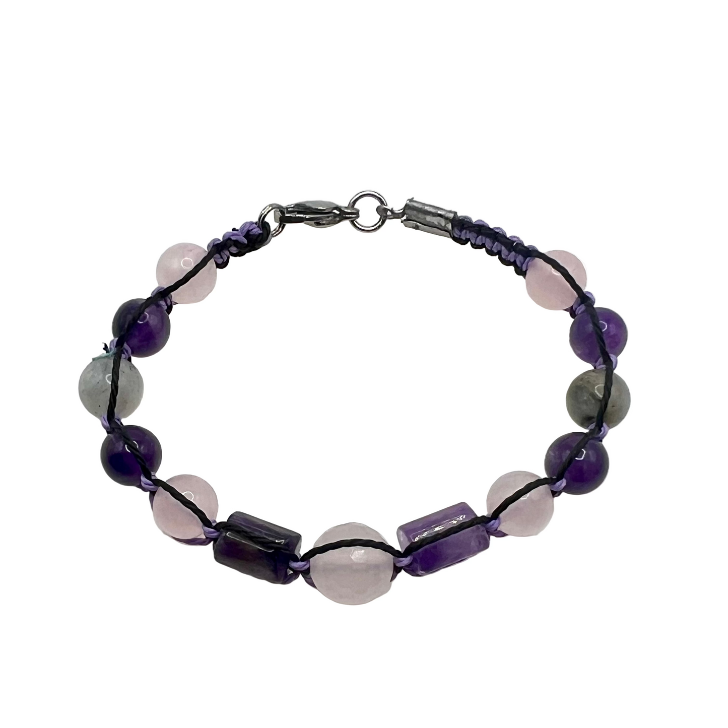 Handmade unique bracelet with Amethyst and Rose Quartz