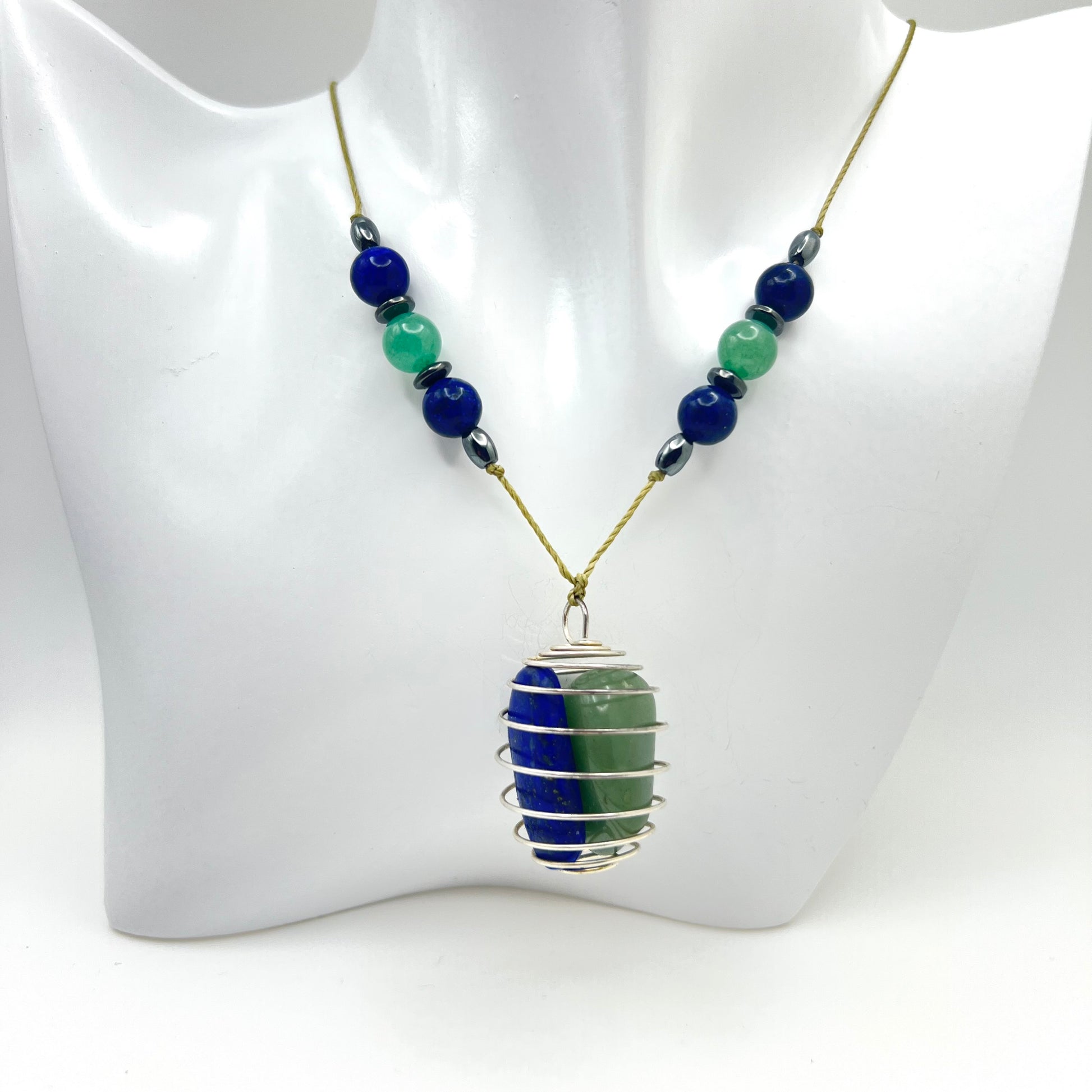 Unique handmade necklace with Lapis Lazuli and Green Aventurine