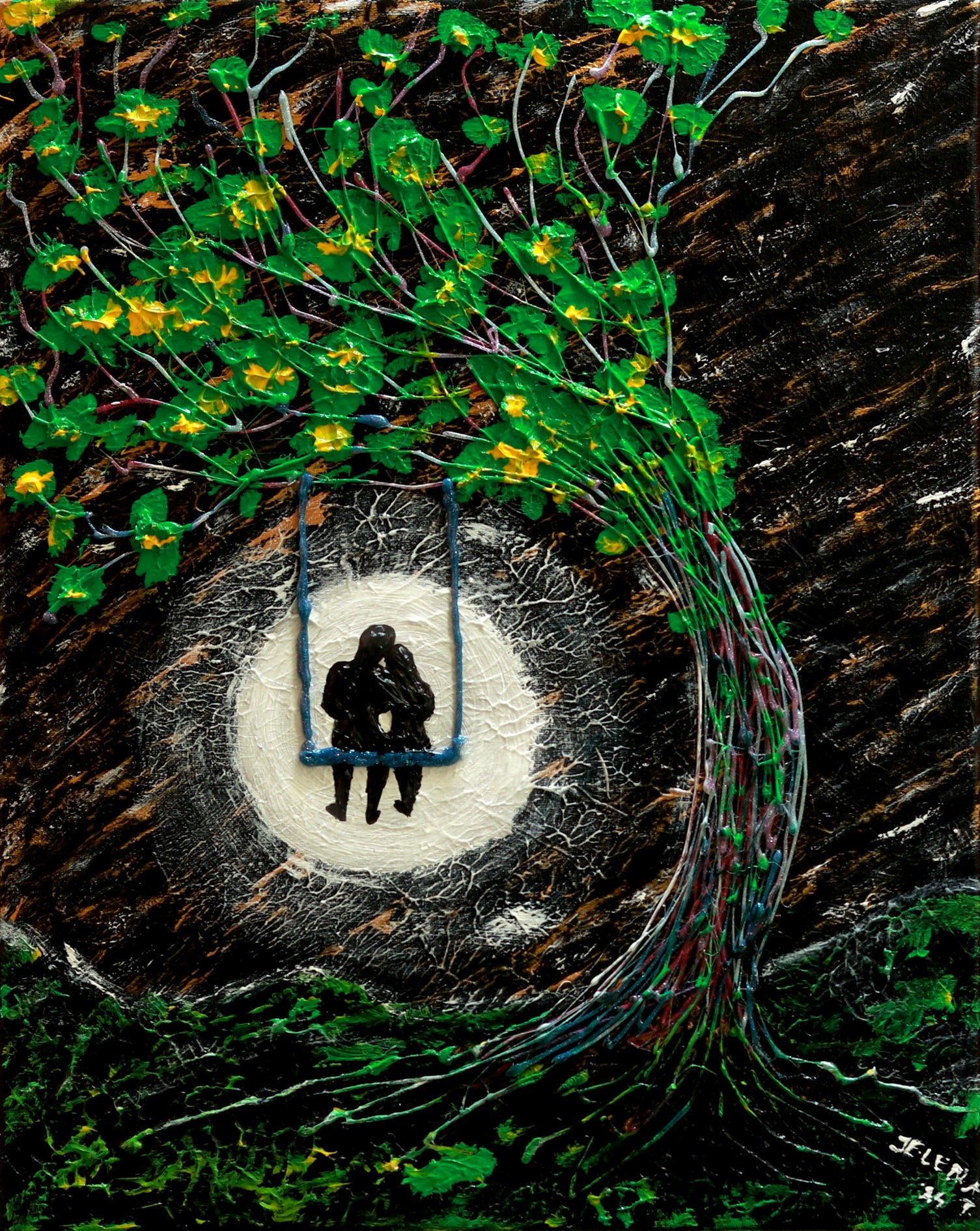 Original painting of couple on swing