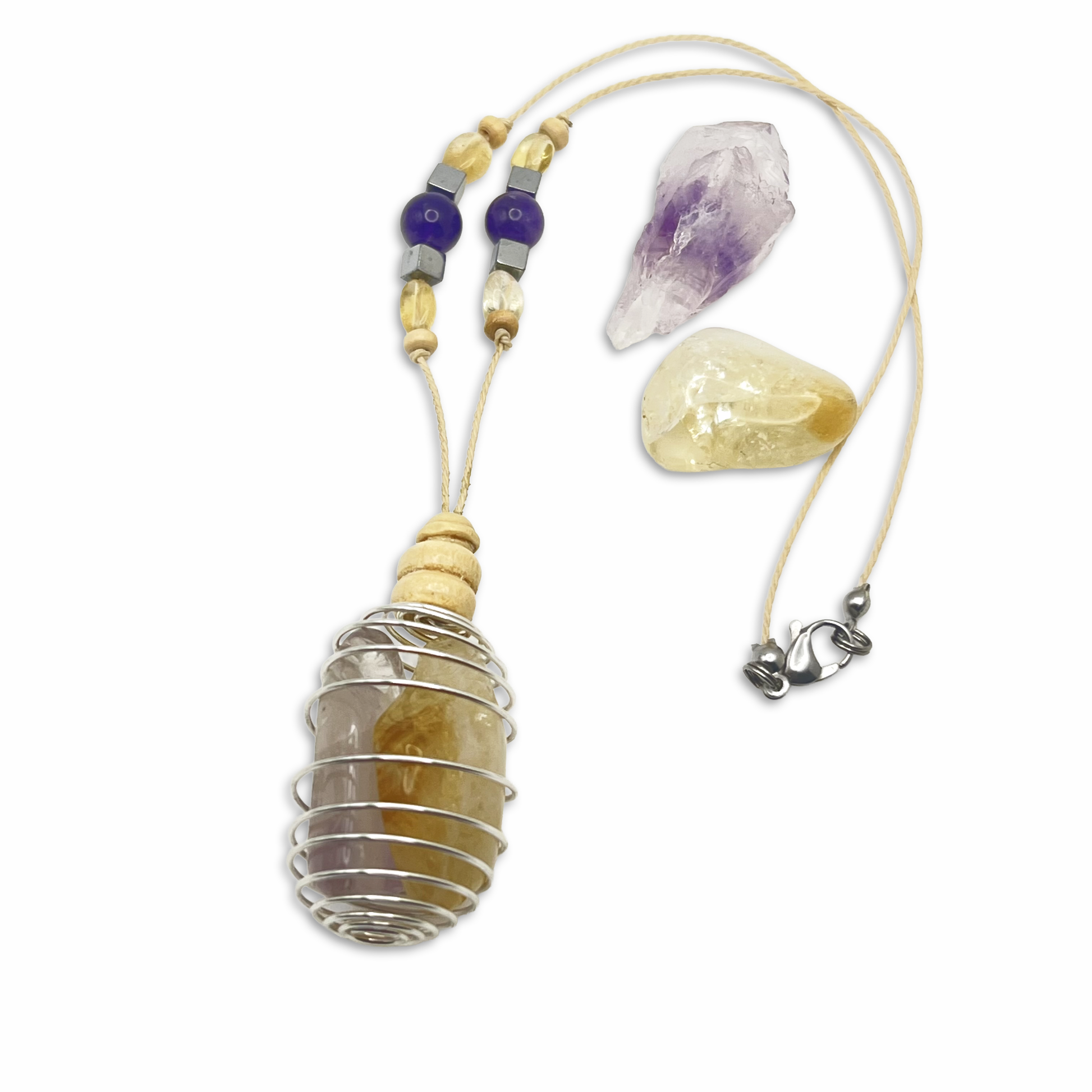 Hnadmade necklace with citrine, hematite and Amethyst