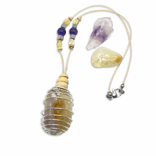 Hnadmade necklace with citrine, hematite and Amethyst