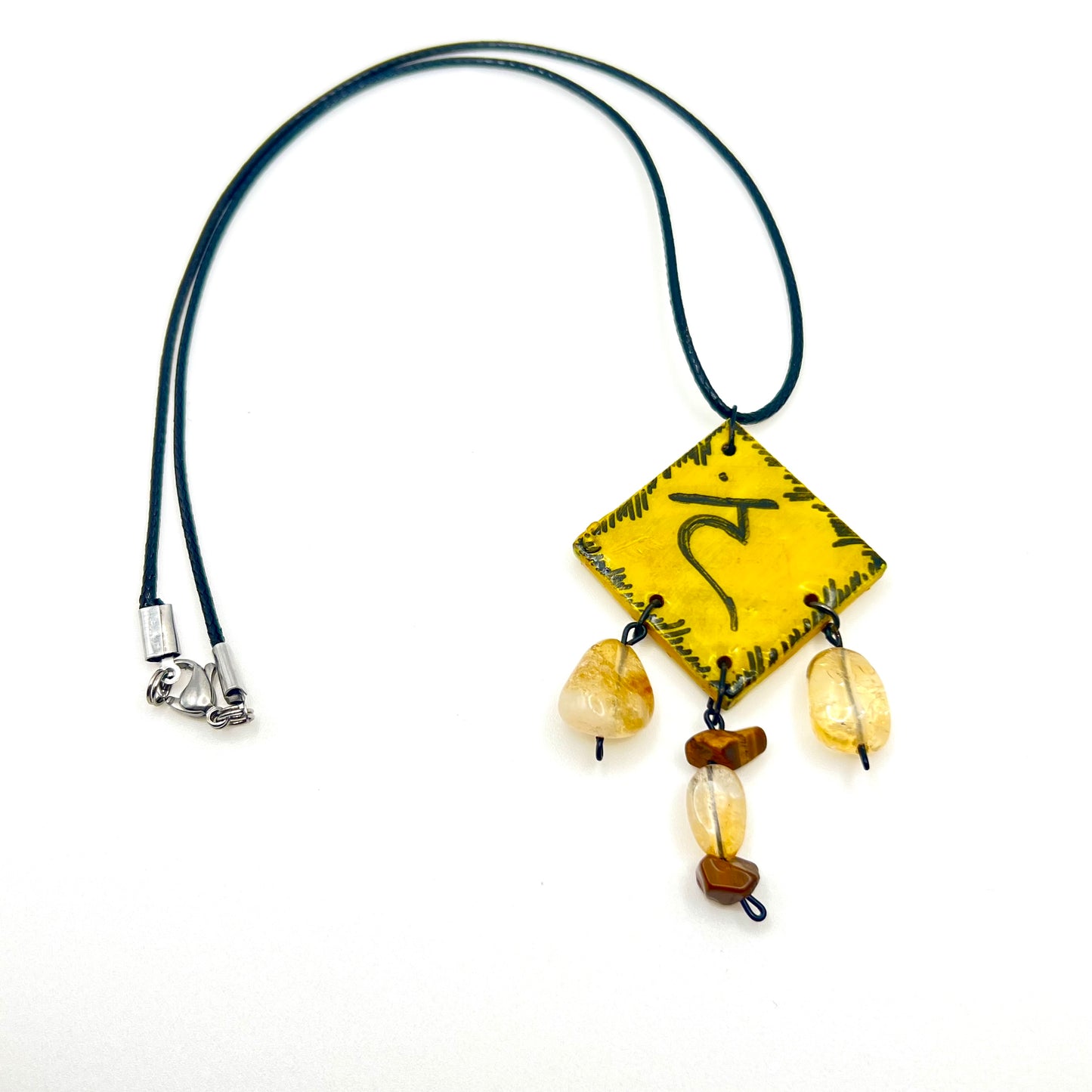 handmade necklace with cirtine and wood