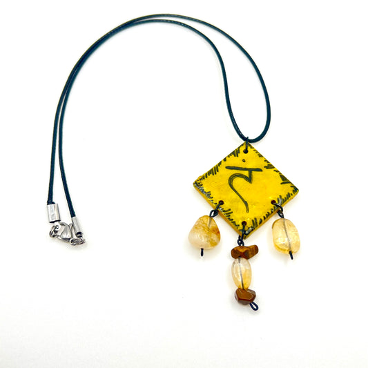 handmade necklace with cirtine and wood