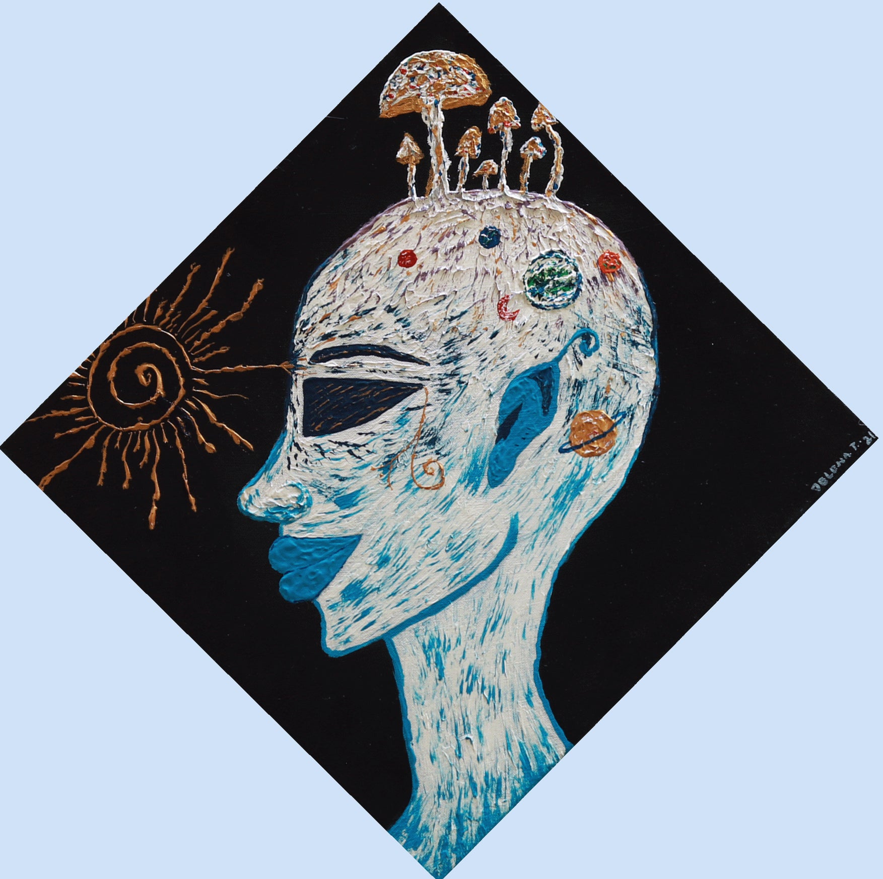 Artistic depiction of a head with abstract elements on a black background